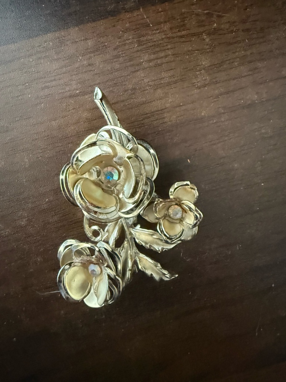 Gold Floral Crystal Flower Brooch - Women's Accessory